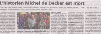 L'historien Michel de Decker est mort